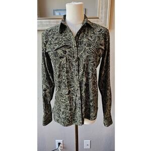 Vintage Villarreal Western Shirt Paisley Rodeo Equestrian Women XS UNIQUE Green